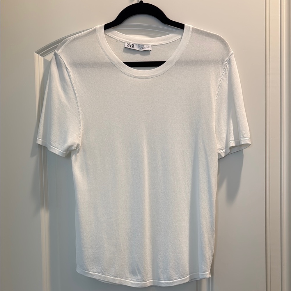 Zara White Short Sleeve Top Classic Crew Neck